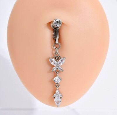 Clip On Belly Button Ring Butterfly Shape Fake Belly Navel Piercing