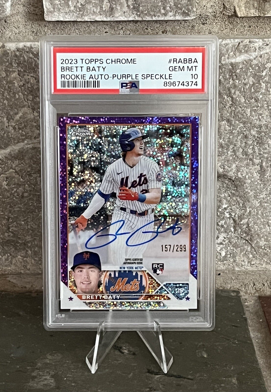 2023 Topps Chrome Brett Baty #RABBA Rookie Auto-Purple Speckle PSA 10[157/299]