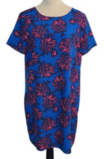 J Crew Womens 14 Blue Shift Floral Lined Dress Bloomcore Colorful Nature Preppy