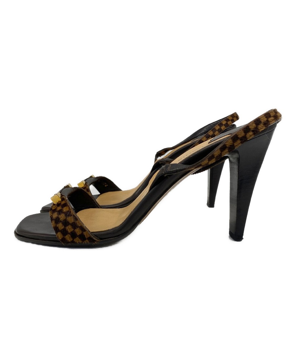 LOUIS VUITTON Damier Heel Sandals Size 37.5 Mule Brown Slingback