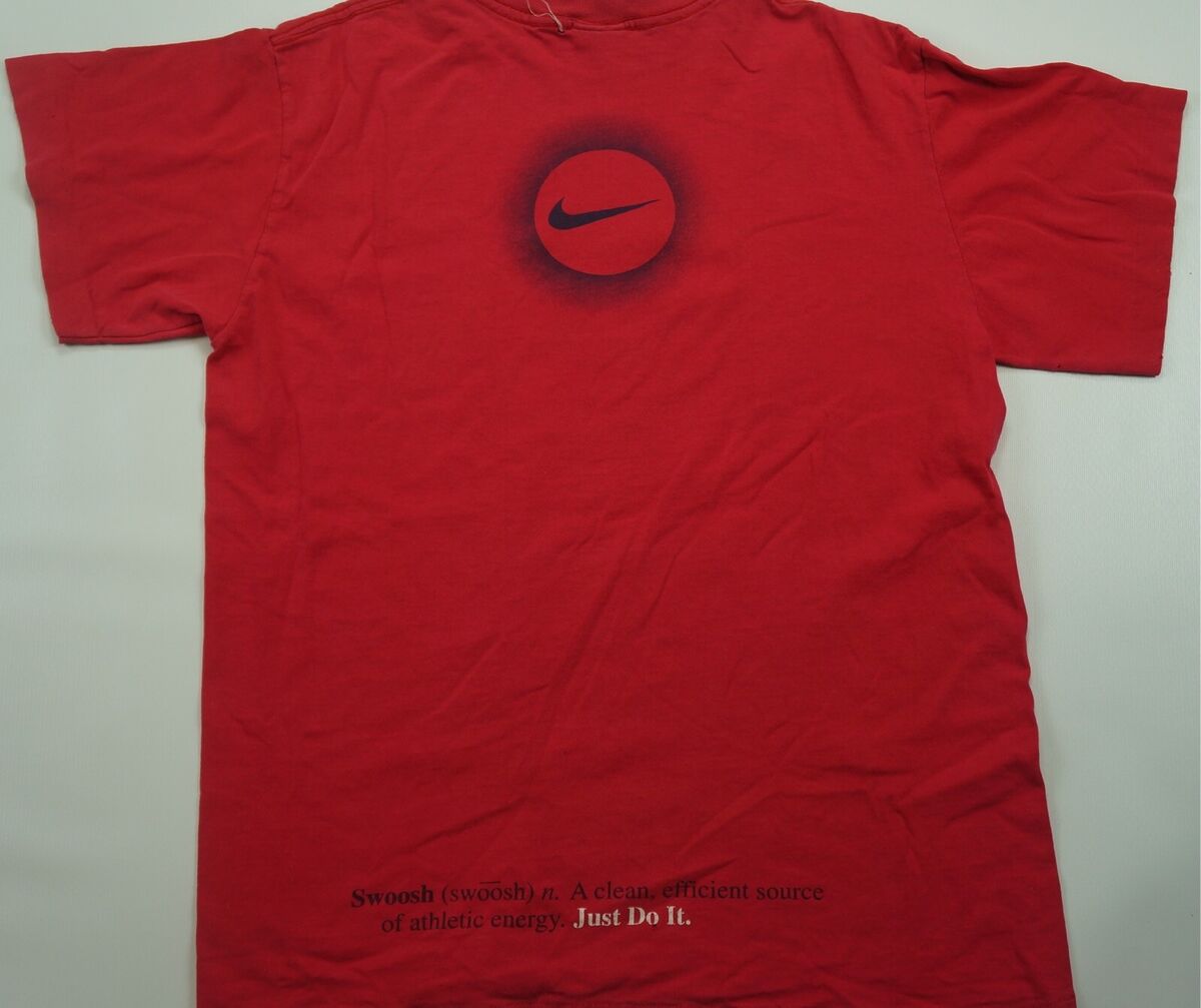 Rare Vintage NIKE Swoosh Definition Just Do It Spell Out T Shirt 90s Red  YTH XL