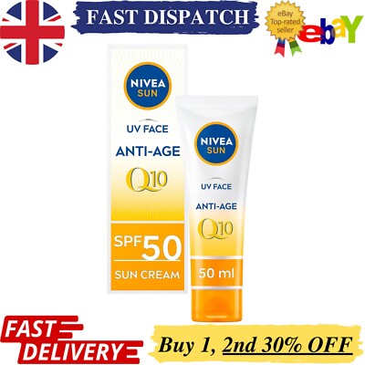 NIVEA Sun UV Gesicht Anti-Aging LSF 50 Creme (50ml), Q10 Sonnencreme schützt davor 