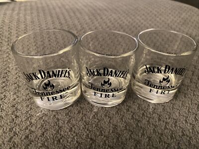 Set Of 3 Jack Daniel s Tennessee Fire Whiskey Shot Glass Barware  A7