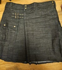 Phaze Deadstock Heavy Black Demin Alternative Gothic Punk Kilt XL One Available 