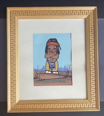 Vtg 1956 GERDA CHRISTOFFERSEN ''OODEES'' Apache Boy - Framed Color Screen Print