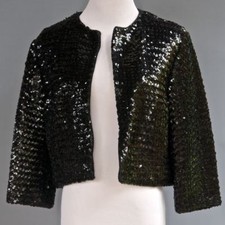 VTG 50s 60s Entirely Covered in Sequins Black Jacket Cropped Coat Satin Line S M