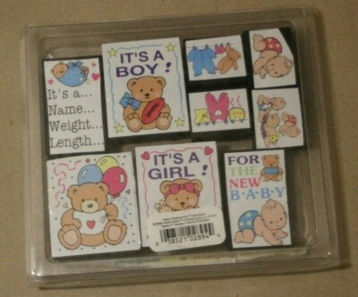 Baby Noteworthy Stampers 1998 Announcement Shower 9pc Rubber Stamp Set SCS2894