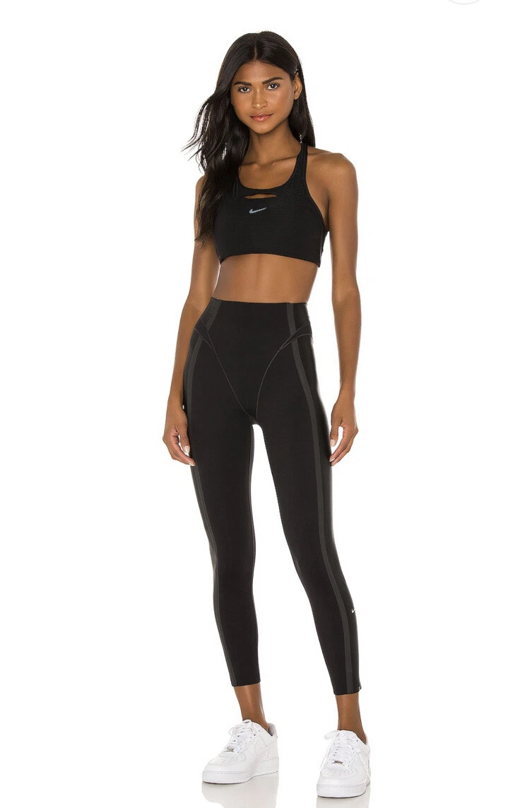 Nike BTQ Layered Tight Leggings Black Metallic Silver Work Out