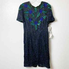 Adrianna Papell Boutique Evening 100 Silk Beading Sequins Dress 12 Silk NEW