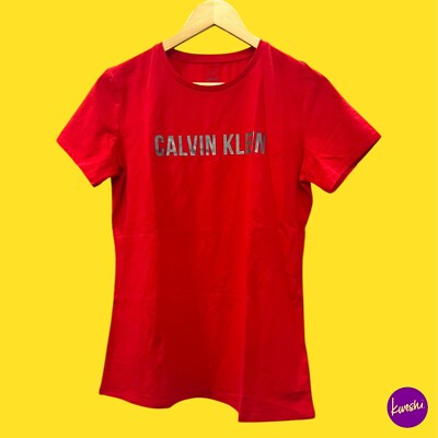 CALVIN KLEIN Women's Performance T-Shirt, Stretchy, Cap Sleeves, Red, UK S