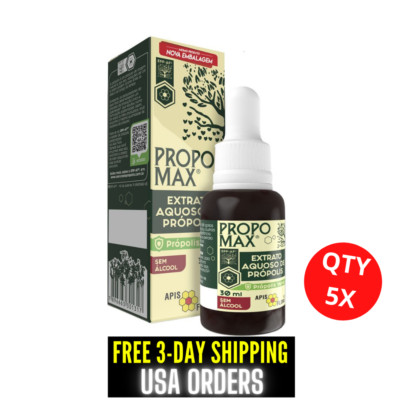 Propolis Extract PROPOMAX Green Brazilian  NON Alcoholic APIS FLORA 5 x 30 mL