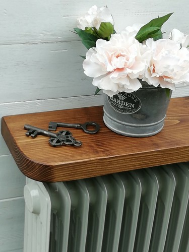 Solid Pine wood Radiator Mantel Shelf Rounded curved edges, + concealed brackets - Picture 1 of 14