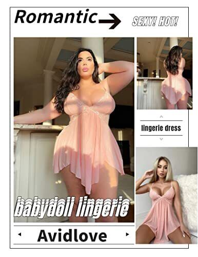 Women Lingerie Lace Babydoll V Neck Sexy Sleepwear Strap Chemise Large Pink - Bild 4 von 7