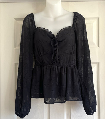 Top Women Black Fairy Whimsigoth Romantic Goth Witchy Coquette Babydoll