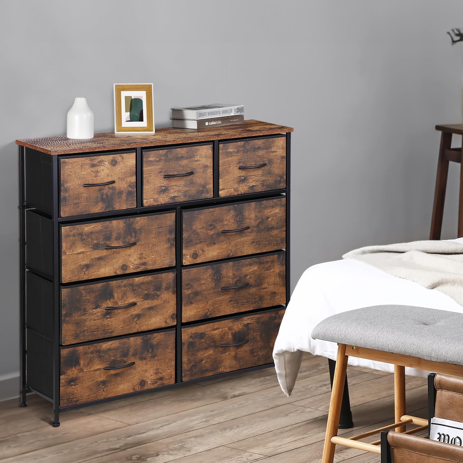 SUPER DEAL 9-Drawer Dresser for Bedroom, Storage Tower with Fabric Bins, Tall... - Image 2