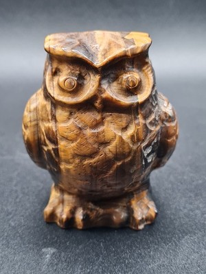 Tigerauge Eule Schnitzerei | Handgeschnitzte Figur | Kristall Tier Totem | 359g