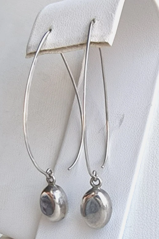 SIPADA 925 STERLING SILVER LONG DANGLE THREADER EARRINGS LARGE ACCENT DROP HOOPS - Image 2 of 4