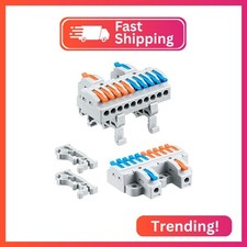 JANDECCN 6Pcs DIN Rail Terminal Blocks 28-12AWG Wire Splitter, 2 in 10 Out