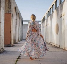  Spell and the Gypsy  Sayulita Frill Gown Musk Ruffle Floral Pink Small Boho 