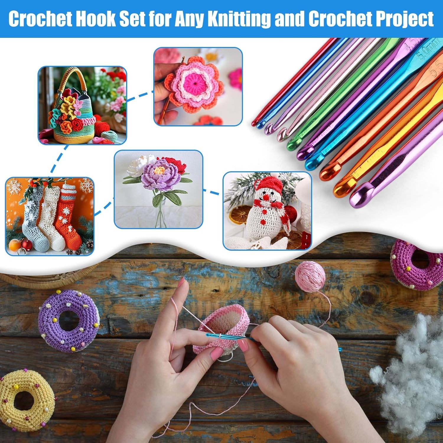 Crochet Hooks Set, 54 Pack Needles Set 0.6Mm To 6.5Mm, Mixed Color 