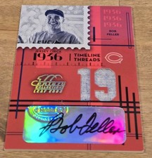 Camiseta deportiva Bob Feller Auto 4/19 G/U 2005 Leaf Century Timeline Threads número automático