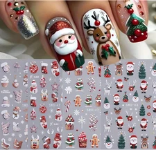 6 Sheets Christmas Snowflake Santa Nail Art Stickers Decals Self-Adhesive NS53