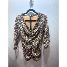 Zara Basic Leopard Print Ruched Front Mini Dress Brown Tan Animal Print Medium