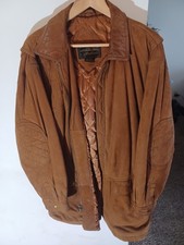 Vntg eddie bauer 90s zip down suede leather jacket quilted elbows brown size xl