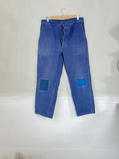 35 French Vintage blue workwear pants trousers distressed Patched mends repairs