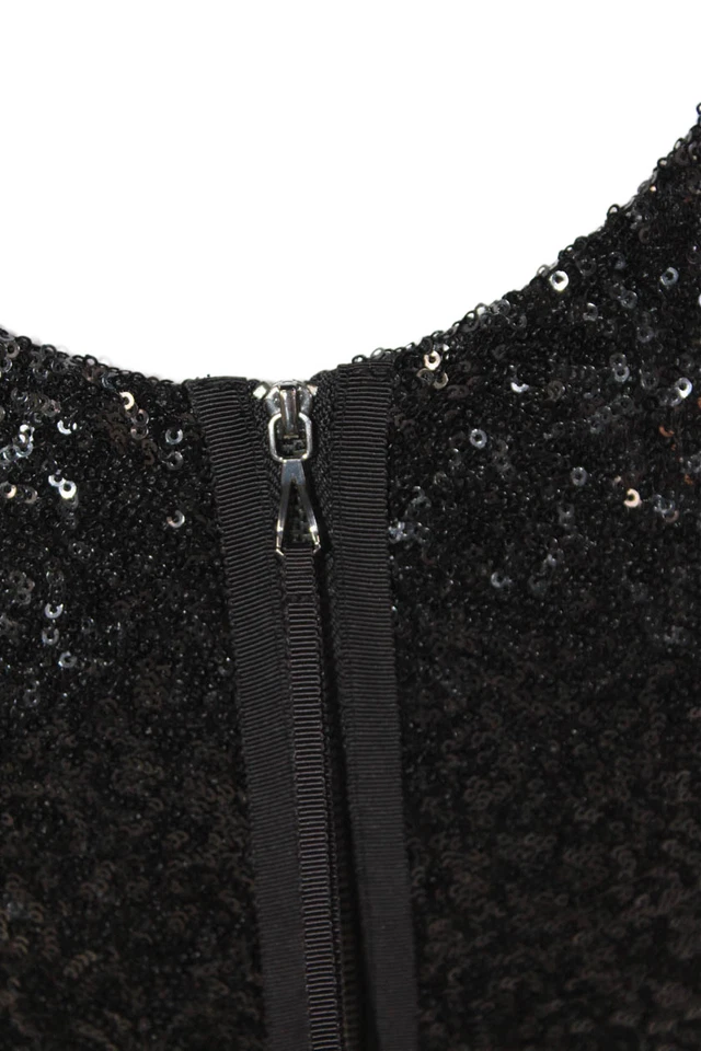 Женское мини-платье Leifsdottir с глубоким круглым вырезом без рукавов с блестками в полоску с широкой юбкой размер 2 - Изображение 4 из 4