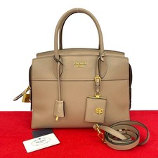 Prada Esplanade Saffiano 2Way Bag Women Beige One Size
