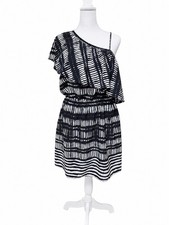 Express Black & White One-Shoulder Ruffle Dress Size Medium