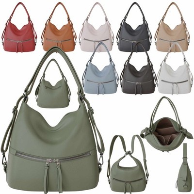 Damen Shopper Hobo Bag vegan Leder Schultertasche Umhängetasche Rucksack 30656