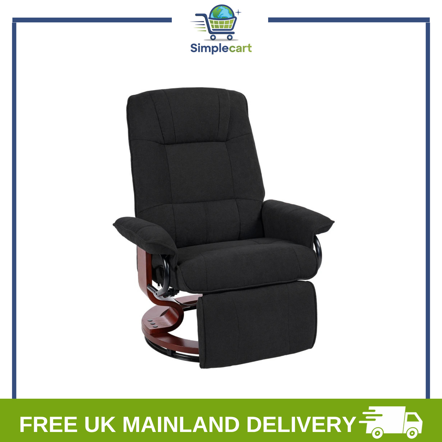 Swivel Recliner Chair with Footrest Wooden Base for Living Room Bedroom, Black