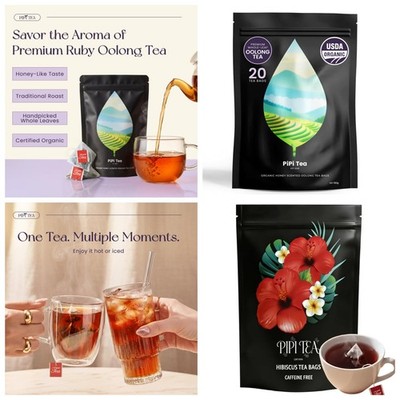 PiPi Tea Organic Oolong Tea Bags Whole Leaf 20Bags(4g) Cortisol & Calming Tea