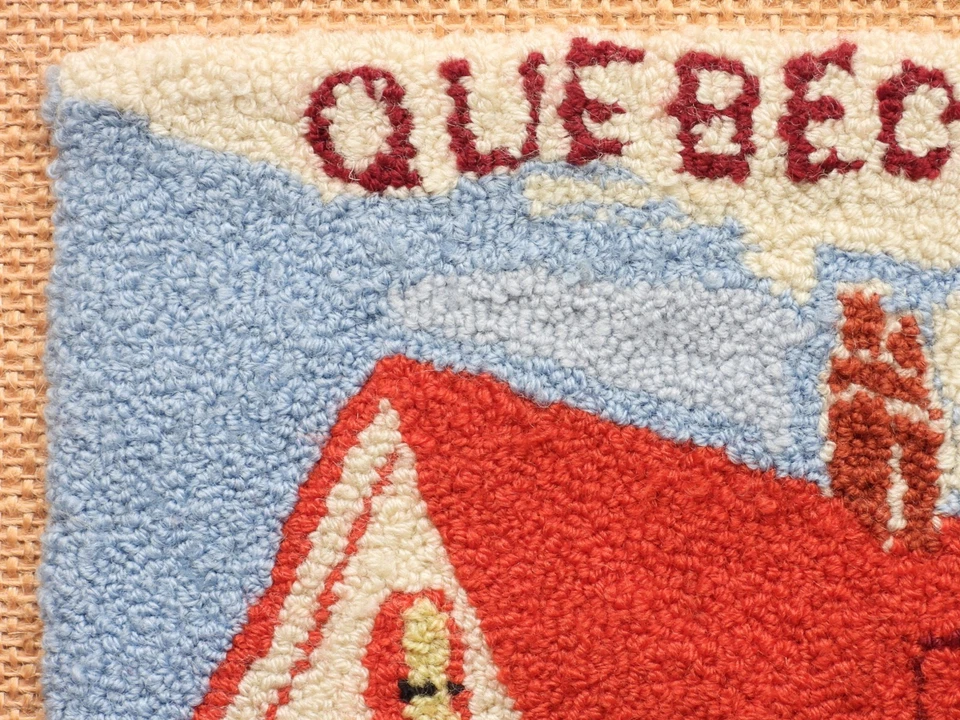 Antique Grenfell Style Quebec House and Dog Miniature Hooked Rug - Framed! - Image 3 of 4