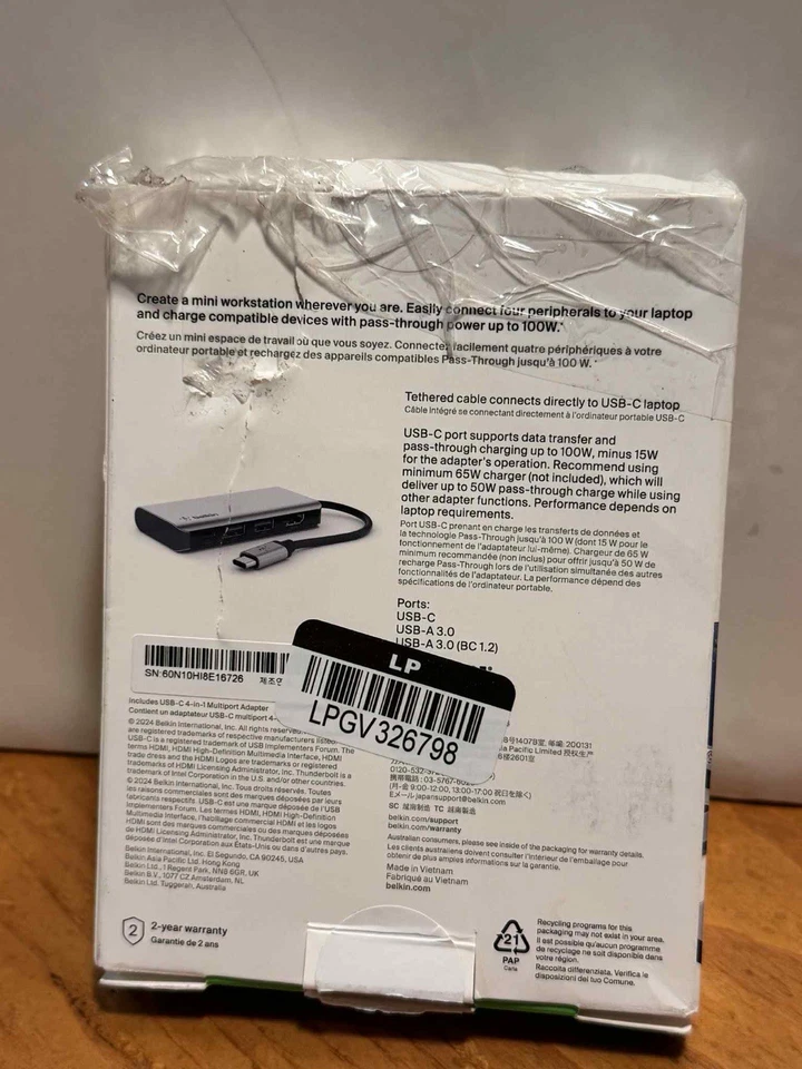 Belkin USB-C 4-in-1 Multiport Adapter - Image 2 of 4