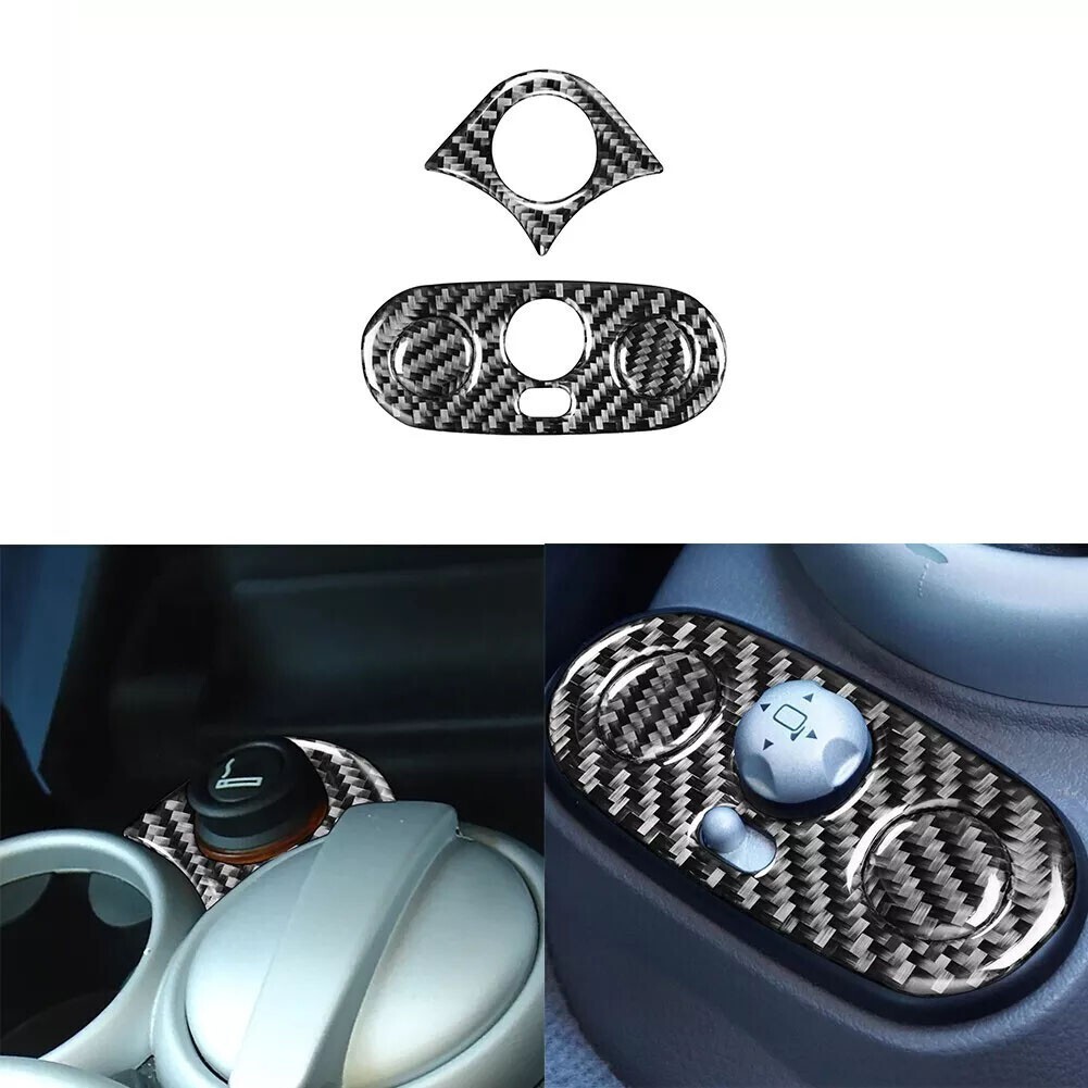 2Pcs Carbon Fiber Console Cigarette Lighter Decal For Mini Cooper R50 R53 05-06