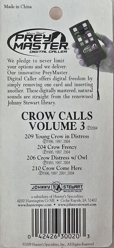 SCHEDA DI MEMORIA JOHNNY STEWART CROW CALL VOLUME 3 MC-CR3 PREYMASTER PM-3 & PM-4  - Foto 2 di 2