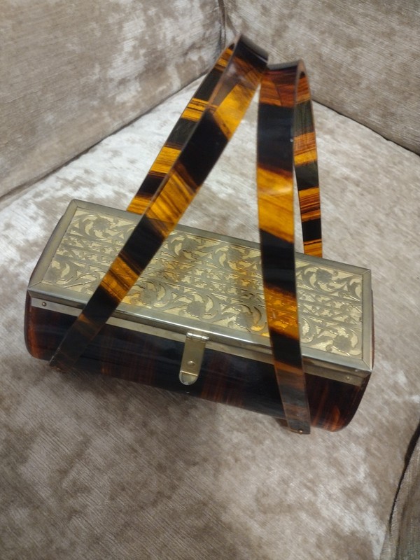 🔥Vintage 1950's Lucite Tortoise With Gold Filagree Handbag Purse