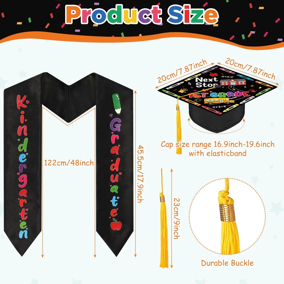 Boné e estola de formatura pré-escolar para crianças jardim de infância próxima parada... - Imagem 4 de 4