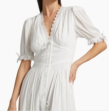 Reformation Womens Midi Dress Ivory Size 10 Ketra Slim Fit V-Neck Button Down