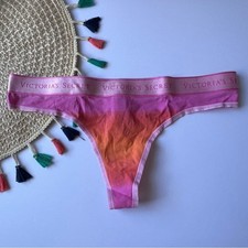 Victoria's Secret Logo Cotton Thong Panty Pink Ombre M NEW