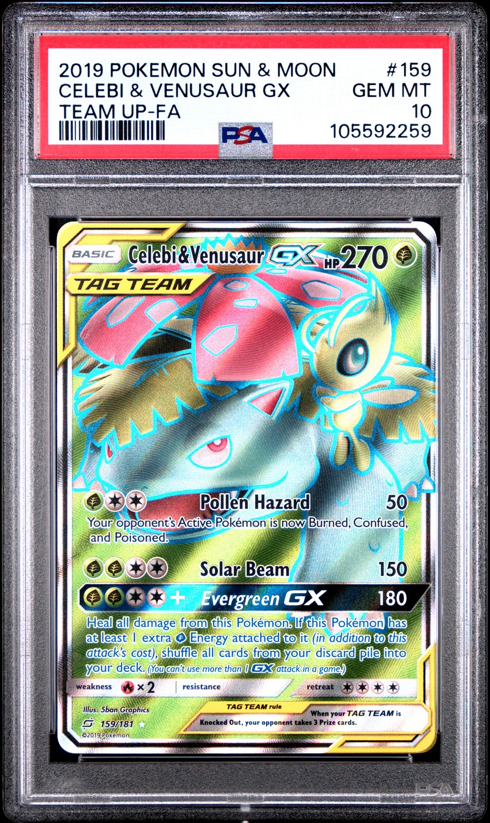 2019 POKEMON SUN & MOON TEAM UP #159 FULL ART/CELEBI & VENUSAUR GX PSA 10