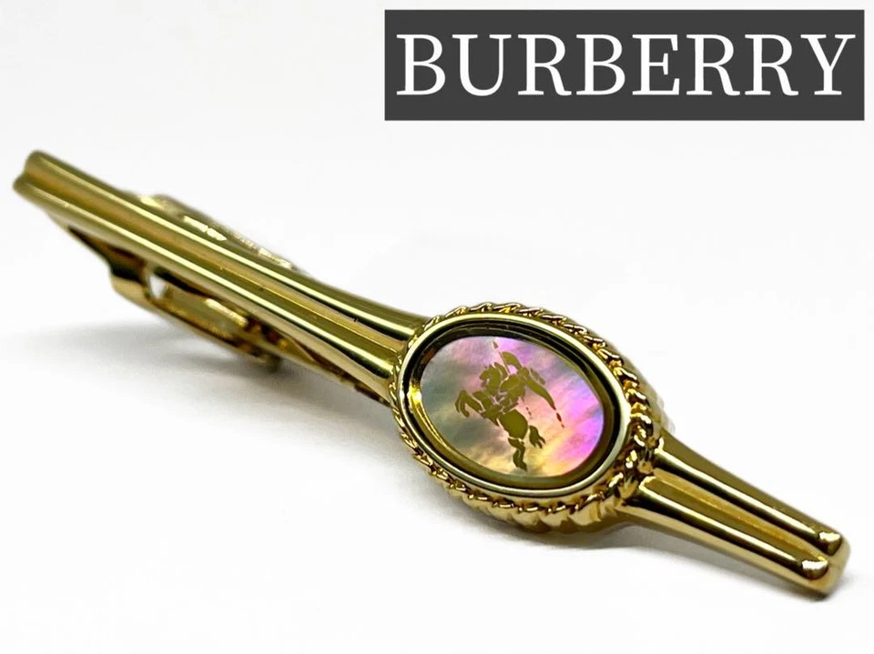 Burberry Tie clip bar pin Horse mark Oval Shell Gold plated L6cm unused no Box - Image 2 of 4