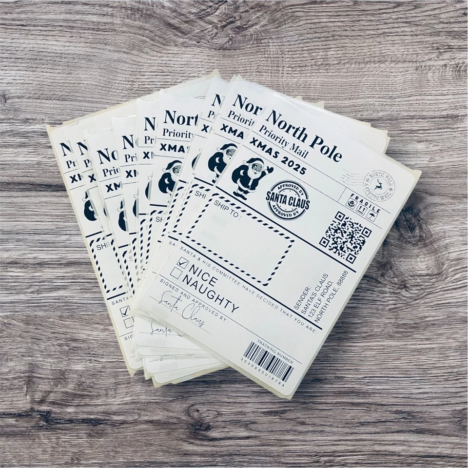 NORTHPOLE 10 x Christmas North Pole Santa Claus Approved NICE List Postage Labels (SKU W)