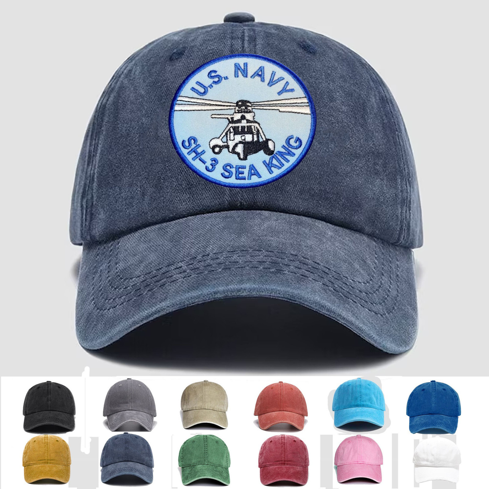 Custom Embroidered US Naval SH-3 Sea King Helicopter, Trucker Hat, Gift Idea