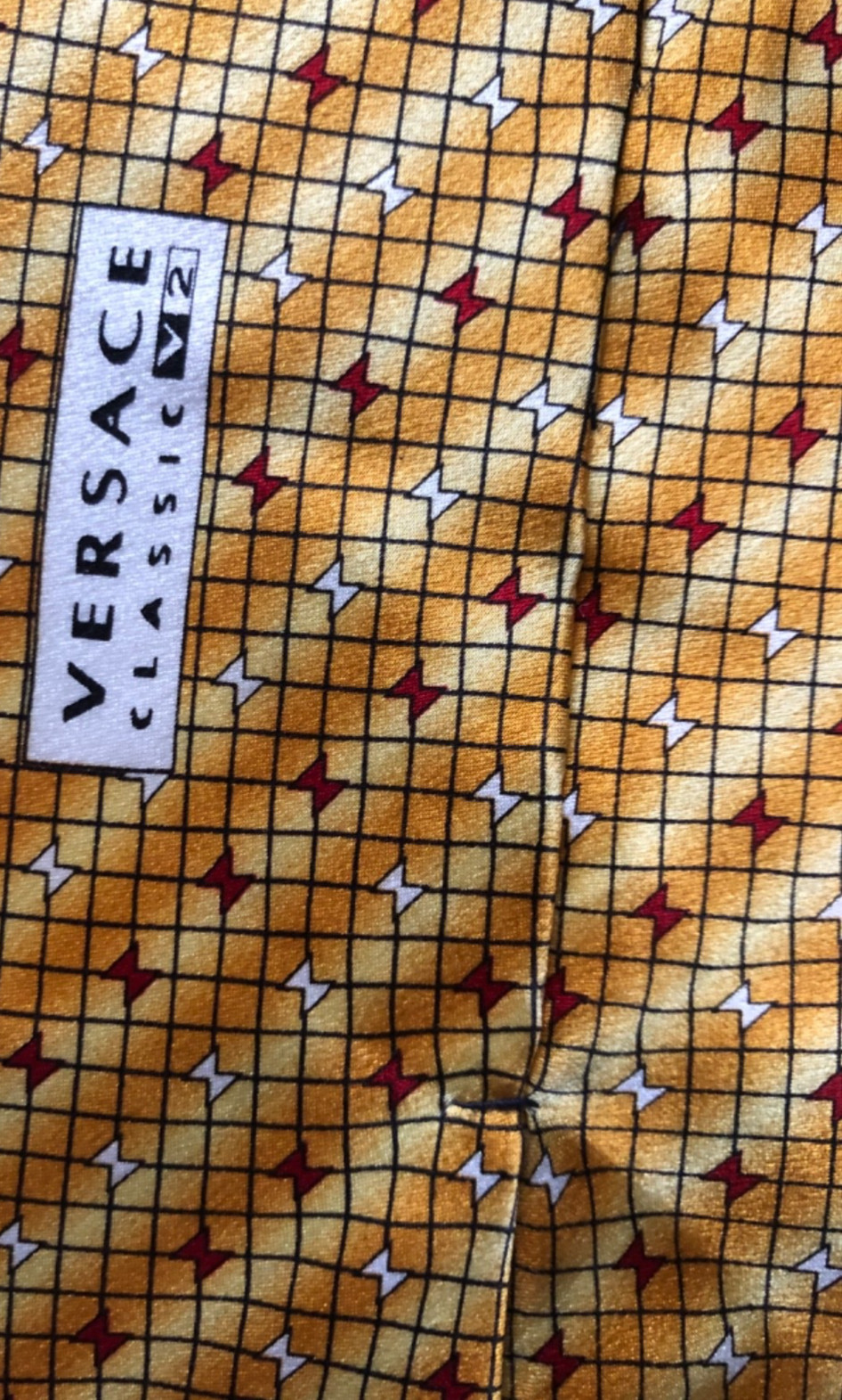 Rare Vintage Versace Classic v2 Silk Tie Luxury Designer Hand Made Gold Yellow image 9
