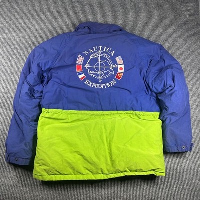 Nautica Expedition Antarctica Circle Reversible Parka Jacket XL Blue Lime Mens