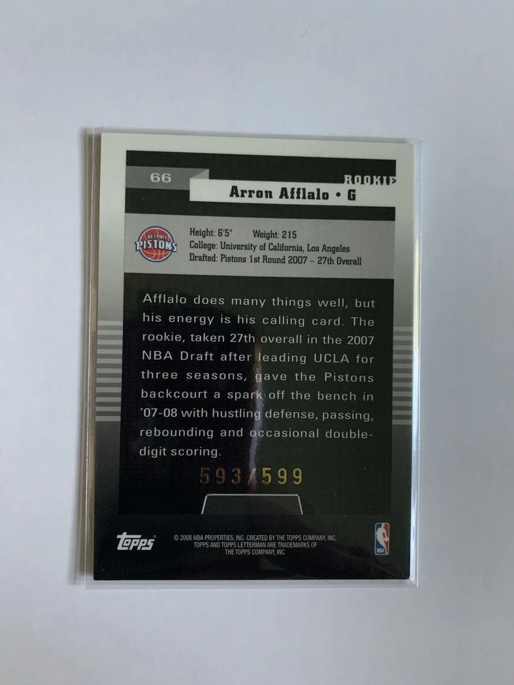 2007-08 Topps Letterman Rookie /599 Arron Afflalo #66 Rookie RC - Image 2 of 2